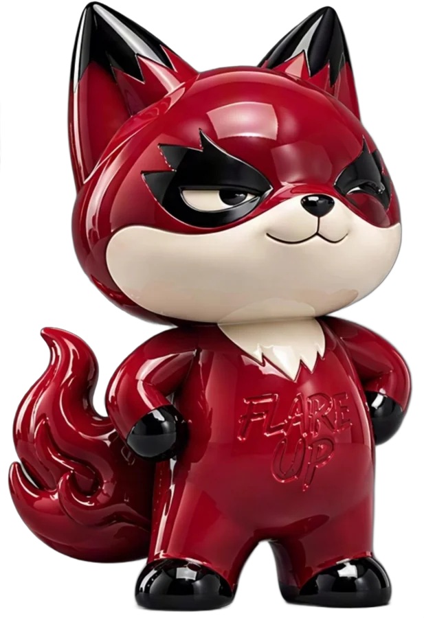 Foxy, the Flare Up fox, hands on hips